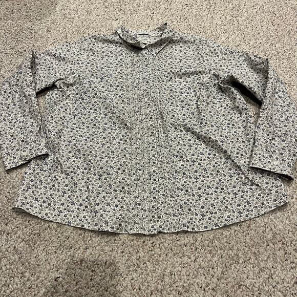 LL Bean Wrinkle Free Button Down Shirt Sz 2X Floral Blue Gray Casual Preppy - Picture 1 of 6